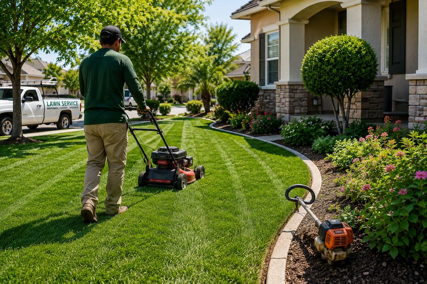 Professional lawn mowing in Central Valley with edging and lawn maintenance.