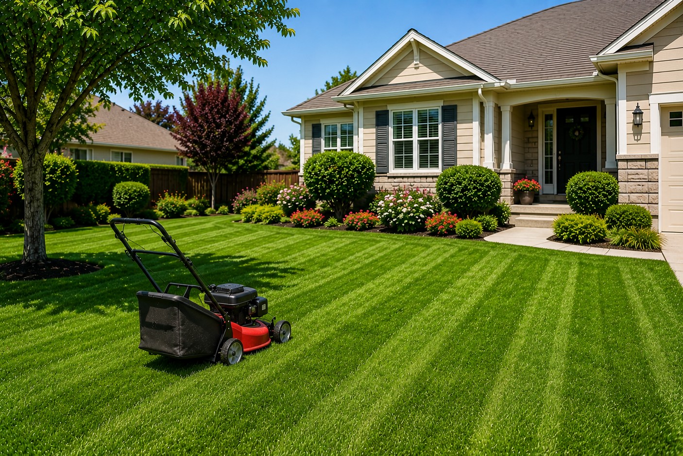 Professional Lawn mowing in Central Valley for a residential property.